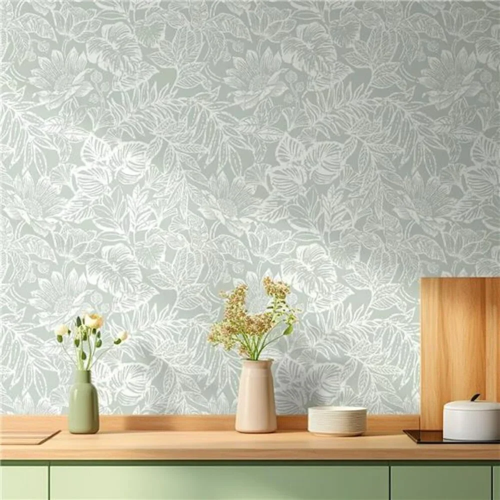 Tropical Leaf Peel Stick Wallpaper Green White Floral Removable Wall Decor